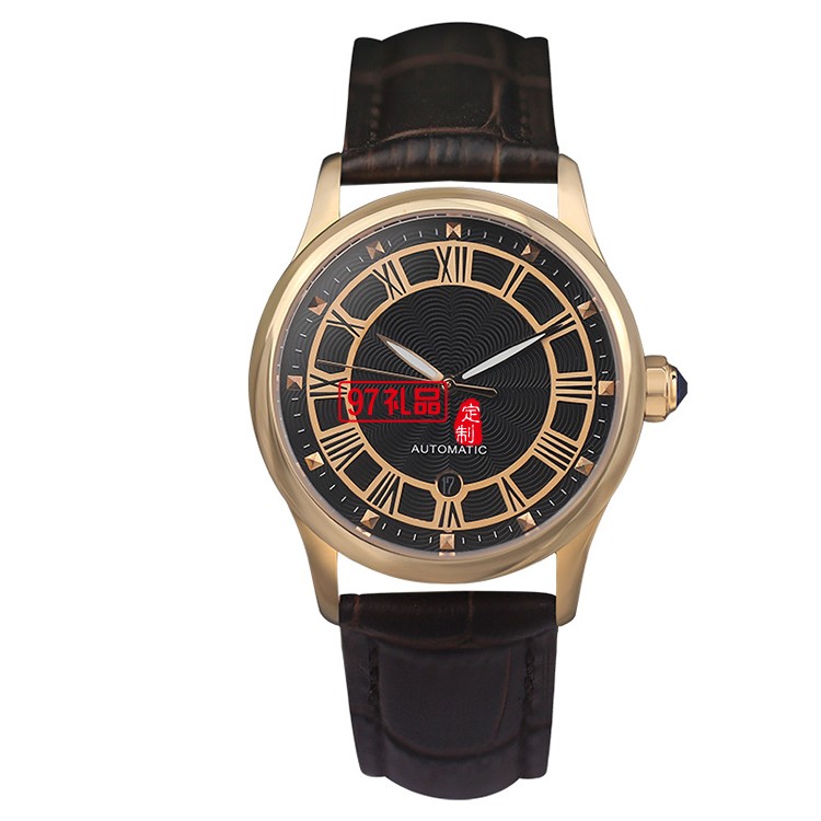 中國銀行商務(wù)禮品定制 機(jī)械男士真皮手表