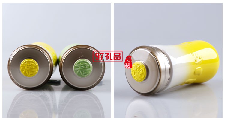 樂天淘喜熊貓漸變湖藍系列雙層功能陶瓷杯