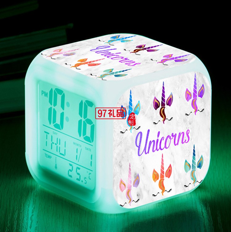 獨角獸七彩四方鬧鐘 創(chuàng)意小鬧鐘 學生兒童小禮品
