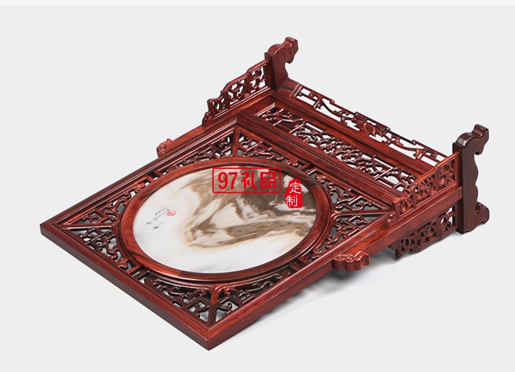 中堂屏風(fēng)酸枝木桌屏插屏嵌大理石臺(tái)屏 紅木雕刻工藝品家居擺件