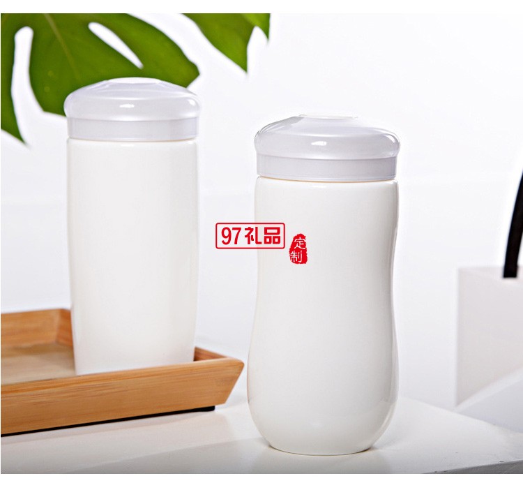鼎瑞湯泉定制陶瓷雙層保溫杯創(chuàng)意帶蓋白瓷保溫杯可定制畫(huà)面logo伴手禮
