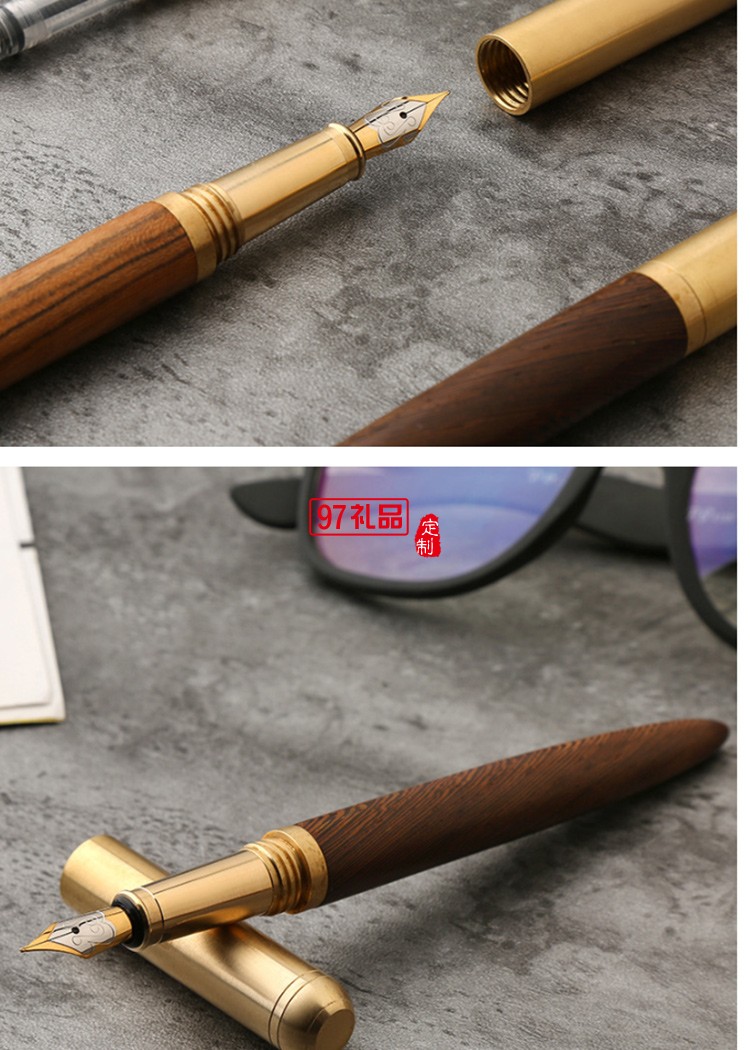 黃銅檀木商務鋼筆簽字筆創(chuàng)意個性禮品廣告筆批發(fā)定制logo