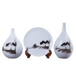 手繪鄉(xiāng)情陶瓷擺件 花瓶含托盤(pán)架 家居賓館酒店大廳開(kāi)張開(kāi)業(yè)展會(huì)用