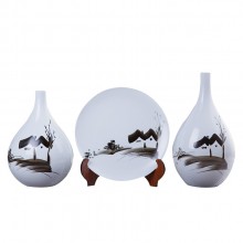 手繪鄉(xiāng)情陶瓷擺件 花瓶含托盤架 家居賓館酒店大廳開張開業(yè)展會(huì)用