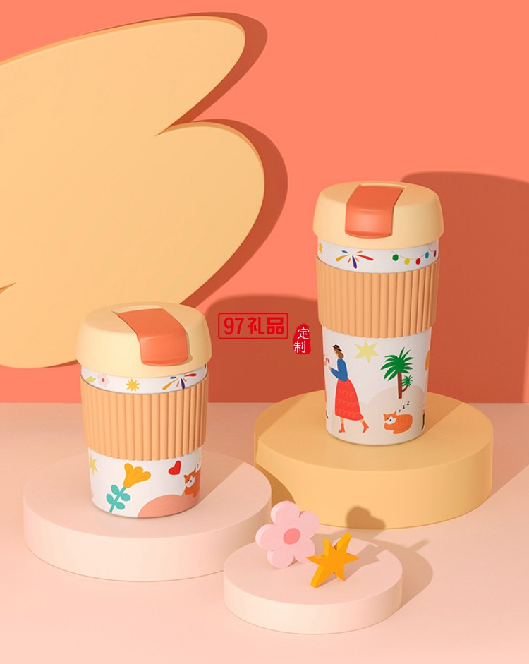 吻吻魚保溫杯原創(chuàng)插畫可愛(ài)網(wǎng)紅款少女心ins咖啡便攜精致隨行水杯