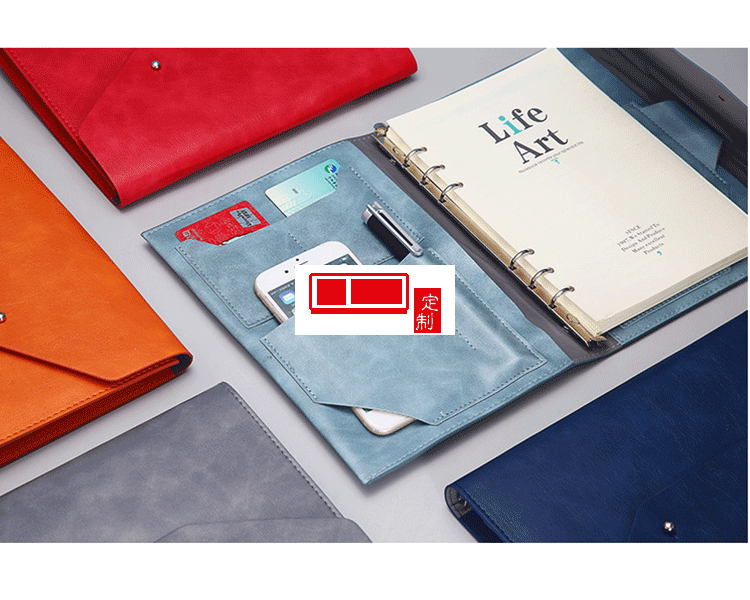 三折活頁(yè)記事本定制變色PU