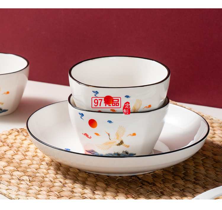 陶瓷碗套裝碗筷碗勺套裝餐具禮盒套碗開業(yè)活動(dòng)禮品LOGO