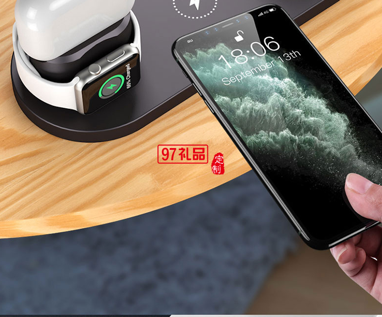 六合一無(wú)線充電器手機(jī)充電器通用華為蘋(píng)果定制公司廣告禮品