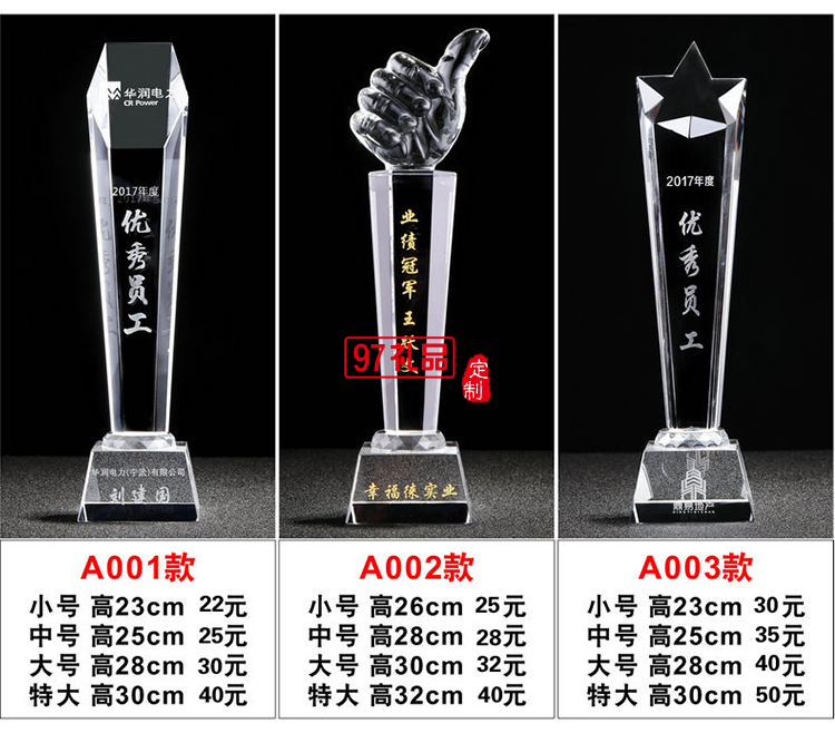 木質(zhì)獎(jiǎng)牌 優(yōu)秀員工比賽頒獎(jiǎng)紀(jì)念水晶獎(jiǎng)杯擺件