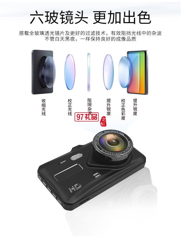 行車(chē)記錄儀前后雙鏡頭后視鏡高清夜視倒車(chē)停車(chē)監(jiān)控車(chē)險(xiǎn)禮品