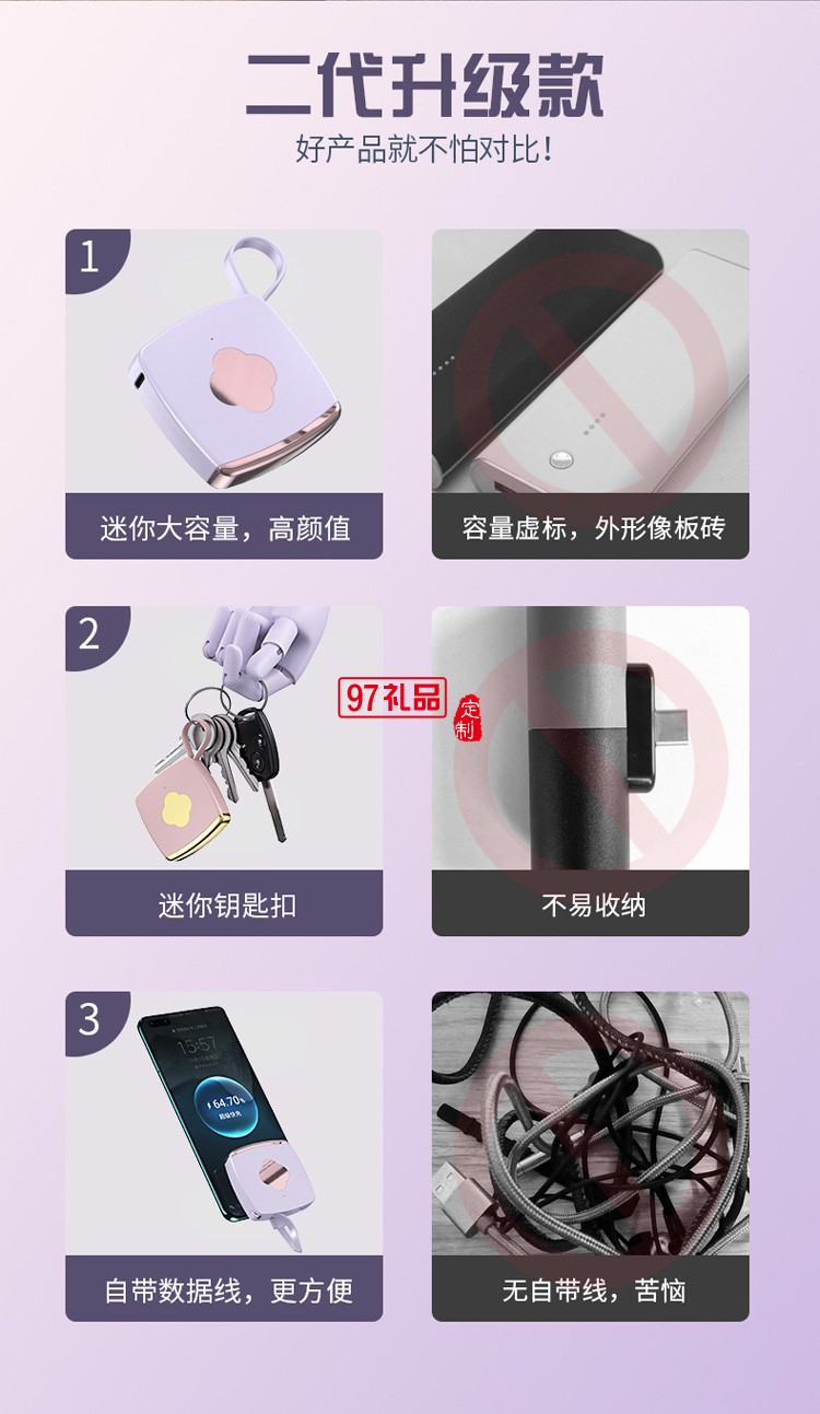 自帶線可愛便攜移動電源 應(yīng)急超薄2000毫安