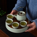 汝窯茶具套裝家用茶壺蓋碗茶杯單杯開(kāi)片仿古汝瓷功夫茶具整套禮盒