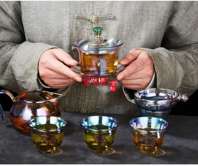 玻璃茶具套裝 整套茶具加厚耐熱玻璃蓋碗高檔商務禮品定制