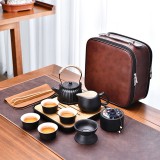 戶(hù)外黑陶路寶釉功夫茶杯便攜式旅行茶具套裝