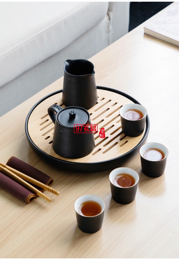 小型功夫茶具套裝日式簡約復(fù)古辦公室家用小套儲水小茶盤茶臺一體