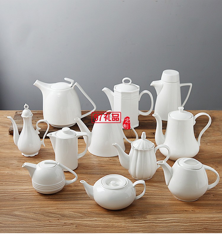 陶瓷水壺 咖啡壺 純白色冷水壺 酒店擺臺(tái)壺 家用茶壺水壺 定制
