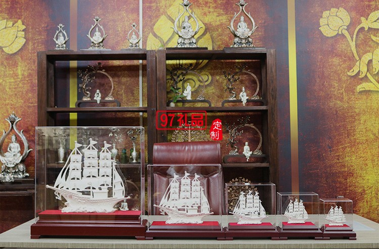  一帆風(fēng)順純銀模型刻字開業(yè)搬遷帆船擺件企業(yè)周年禮品定制