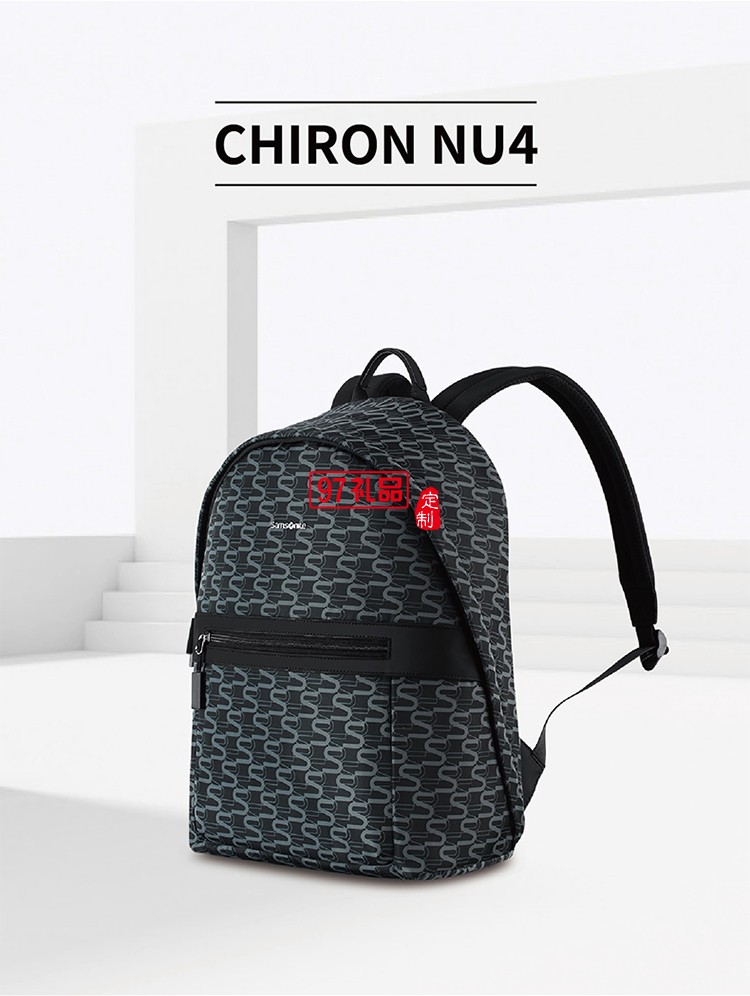 斜紋仿尼龍復合料+PU拼接 新秀麗印花雙肩包