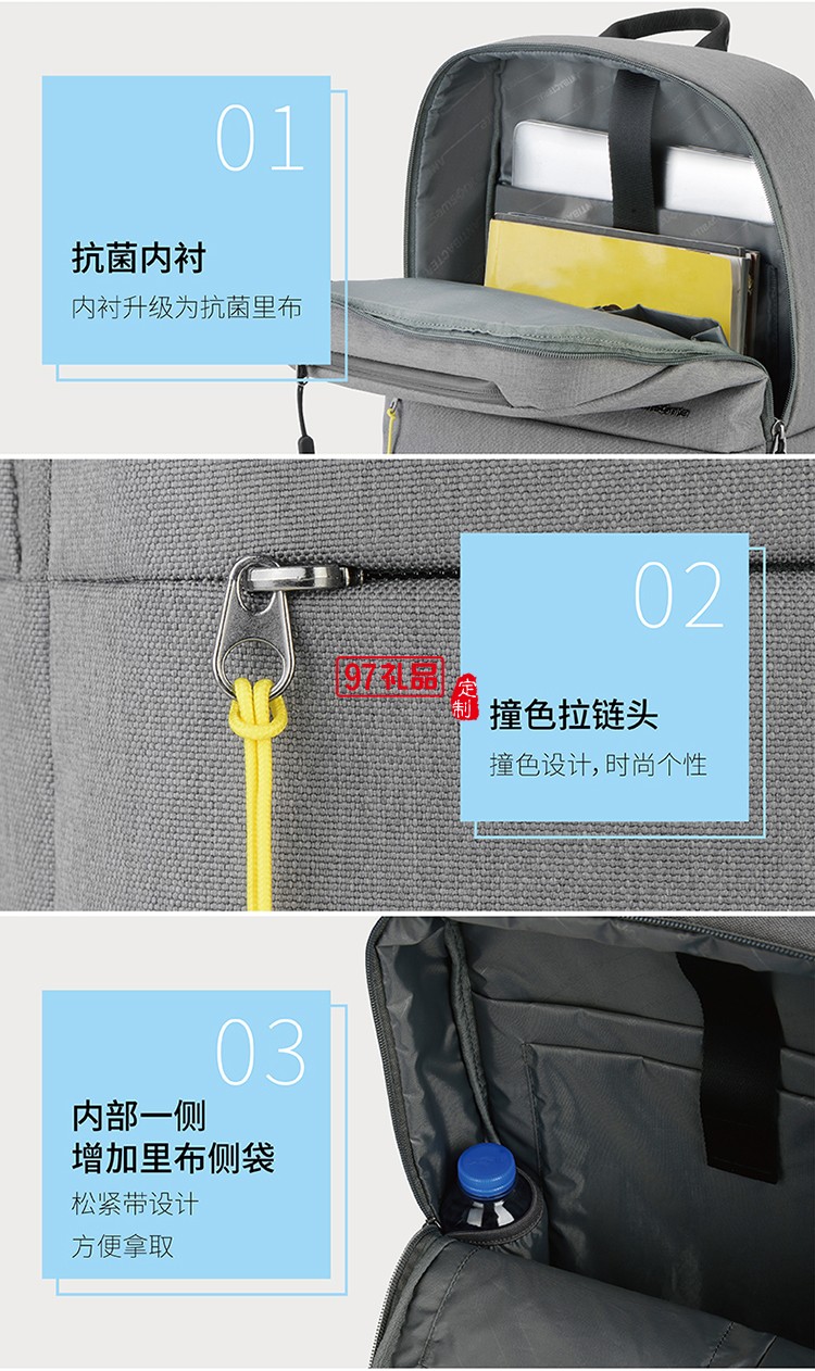 外觀時(shí)尚材質(zhì)輕便耐磨新秀麗雙肩包-灰色