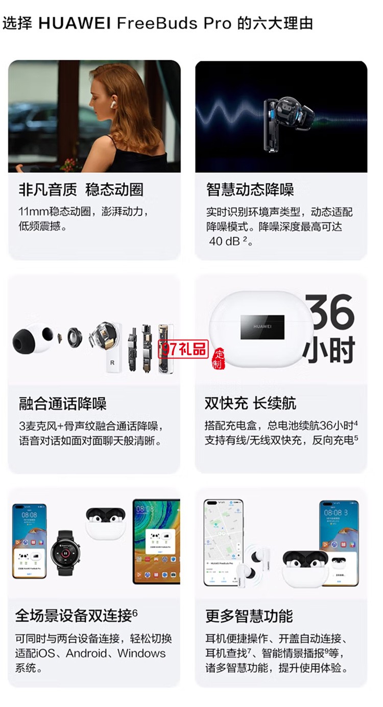 華為FreeBuds Pro無線藍(lán)牙耳機(jī)主動(dòng)降噪入耳式定制公司廣告禮品