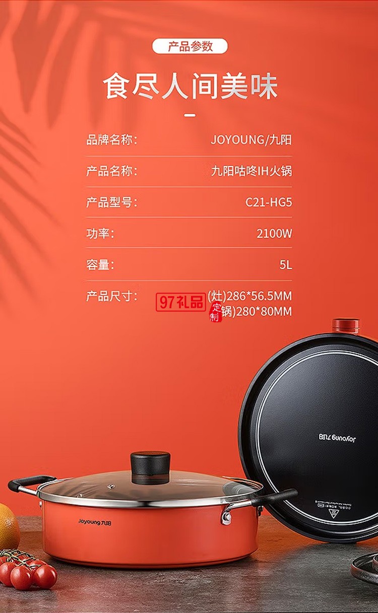 九陽電火鍋旋控電磁爐IH電磁加熱火鍋爐C21-HG5定制公司廣告禮品