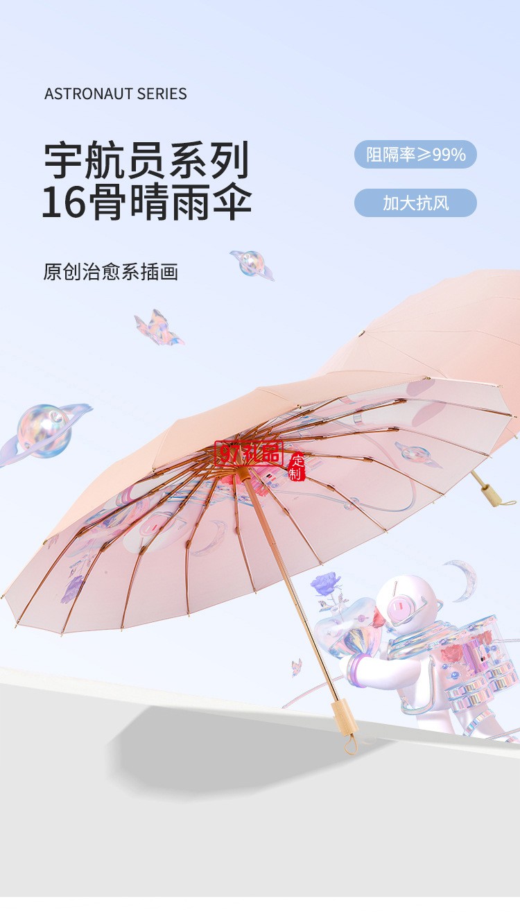 女神節(jié)三八送禮新款三折16骨手開彩膠晴雨傘實(shí)木手柄遮陽(yáng)傘
