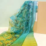 故宮文化 千里江山真絲長(zhǎng)巾 真絲絲巾100%桑蠶絲披肩圍巾故宮文創(chuàng)禮品