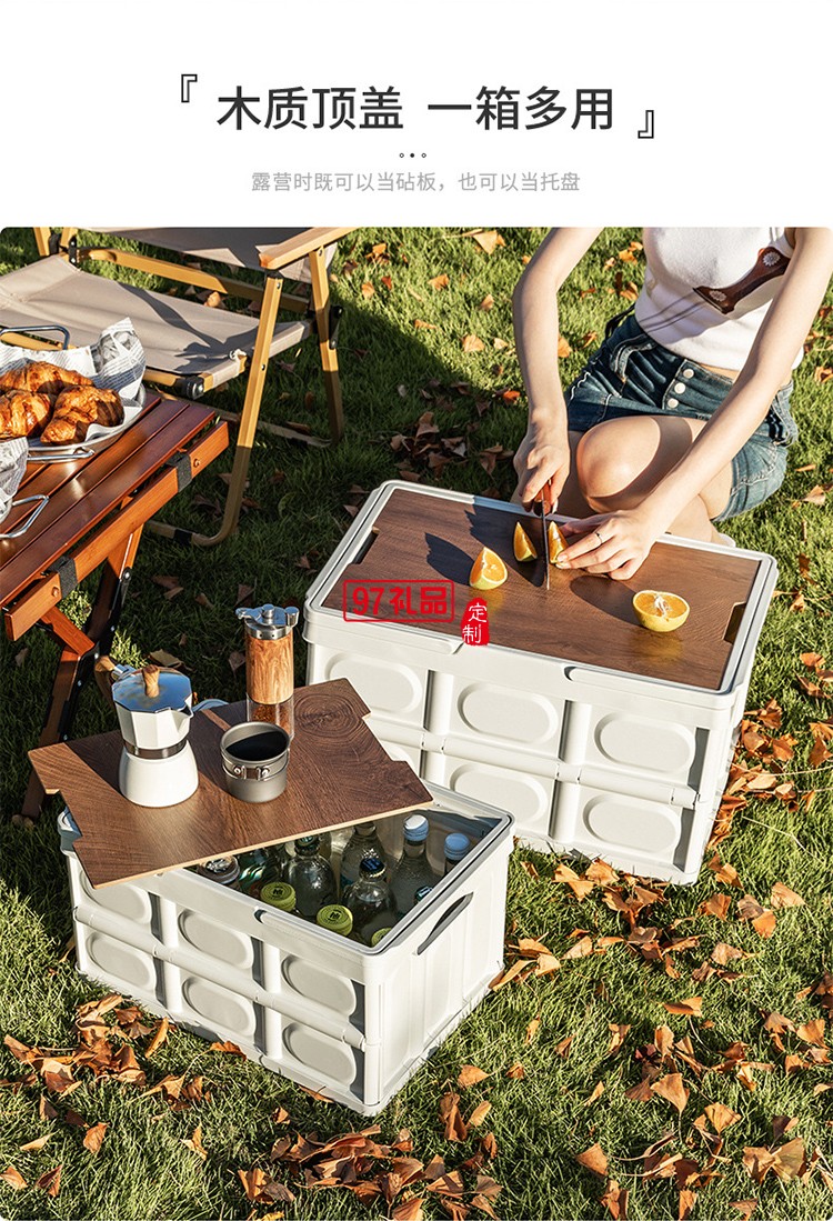 戶外露營收納箱野營木蓋置物箱車載后備箱整理箱野餐折疊箱