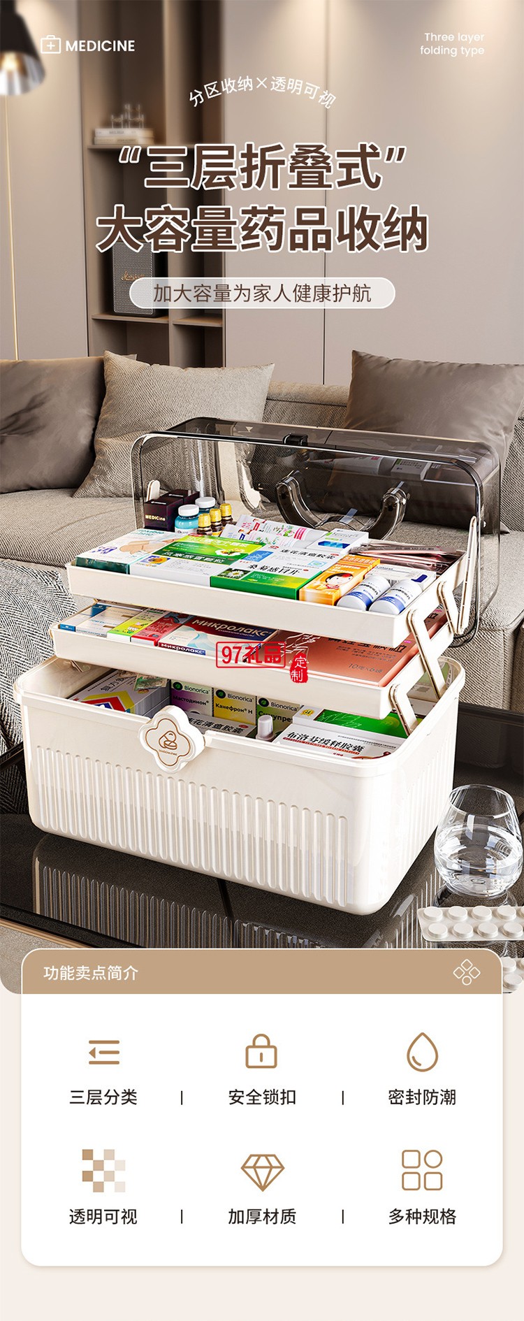 藥箱家庭裝大號(hào)醫(yī)藥箱家用藥品收納盒藥物醫(yī)療大容量裝藥手提急救
