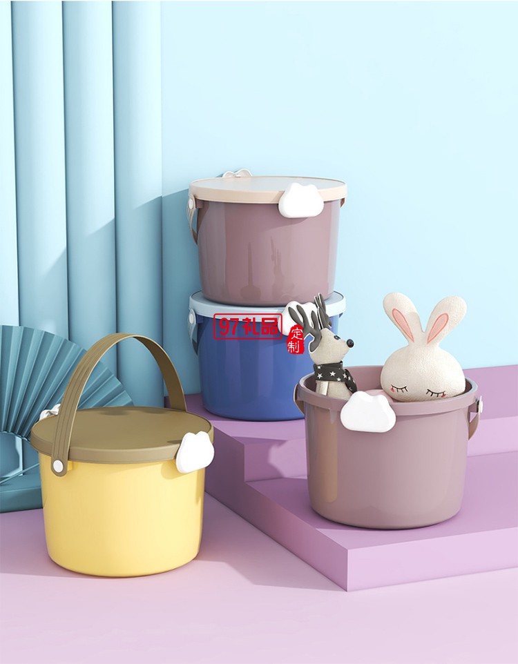 兒童玩具手提桶積木包裝桶塑料桶12L食品PP圓型收納桶禮品