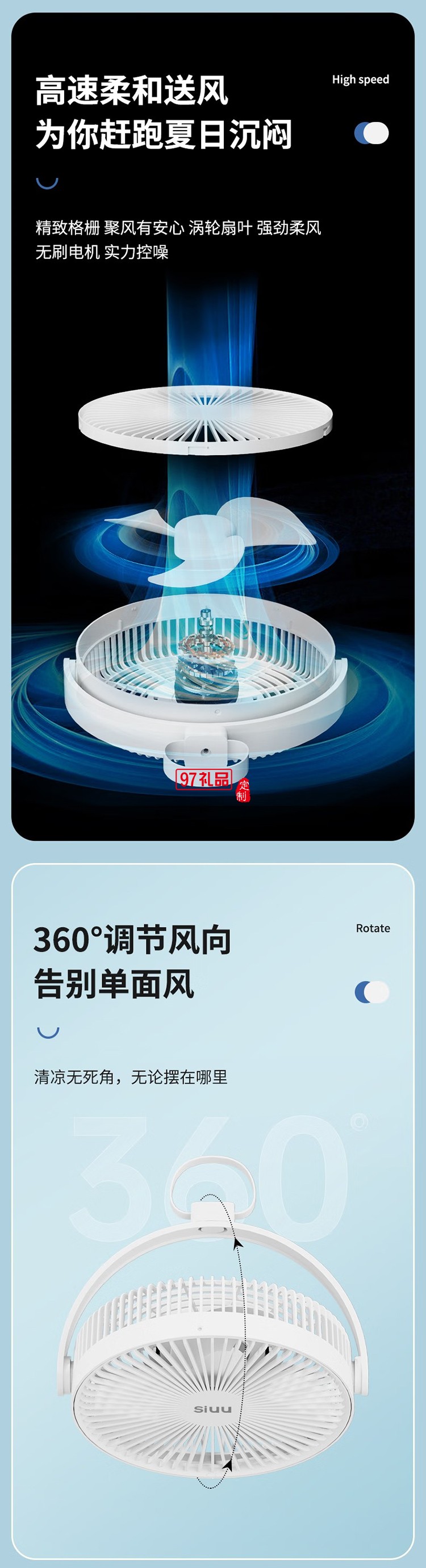 西佑西佑SIUU臺吊壁掛多用蓄電款USB電風扇 白色