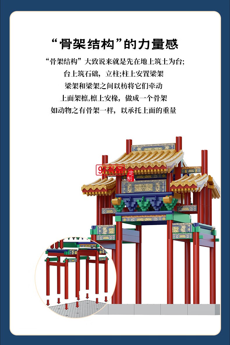 魚躍龍門牌坊故宮榫卯積木玩具中國風(fēng)古建筑潮玩禮物拼裝模型diy