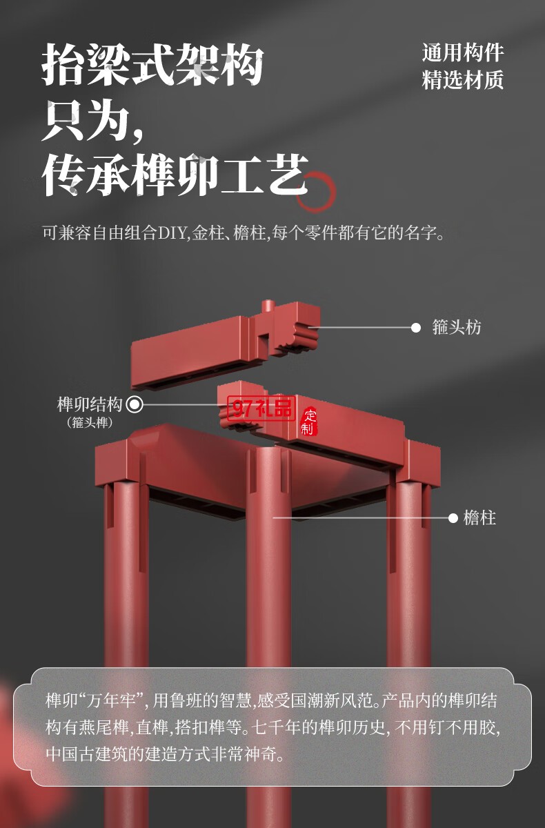 醉翁亭榫卯積木拼裝模型親子玩具古建筑模型禮品兒童男孩女孩禮物