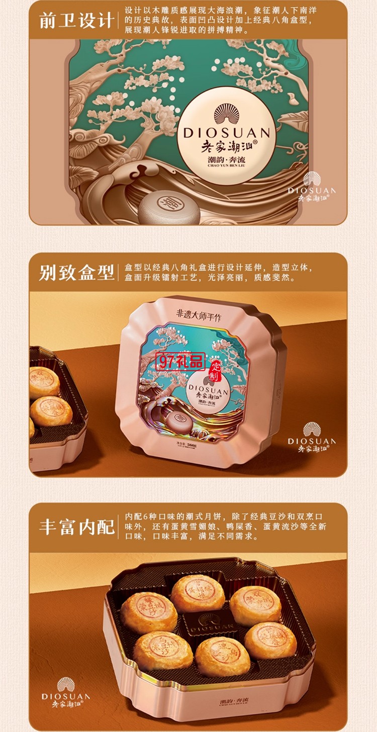 榮誠潮韻奔流月餅禮盒雙烹潮汕蛋黃烏豆沙中秋送禮