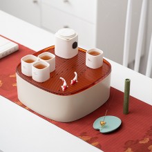 中秋桂月團圓國風陶瓷茶具套裝手繪玉兔品茗杯壺 家用送禮盒裝