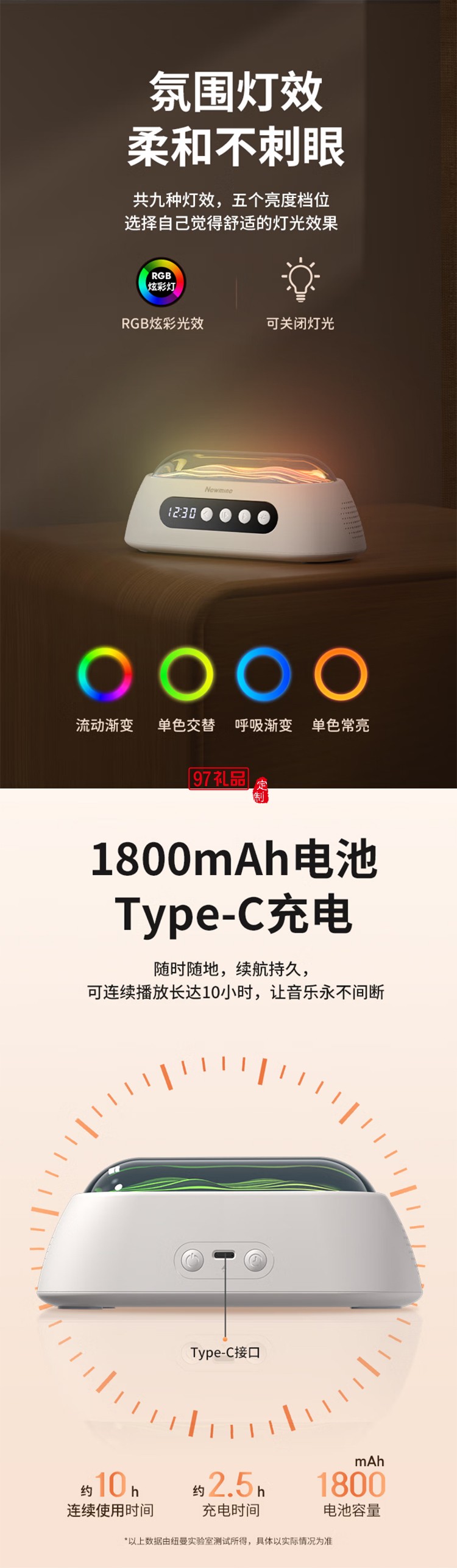 無線藍(lán)牙音箱白噪音音響迷你便攜式時鐘音響催助睡眠舒緩壓力鬧鐘音響蘋果